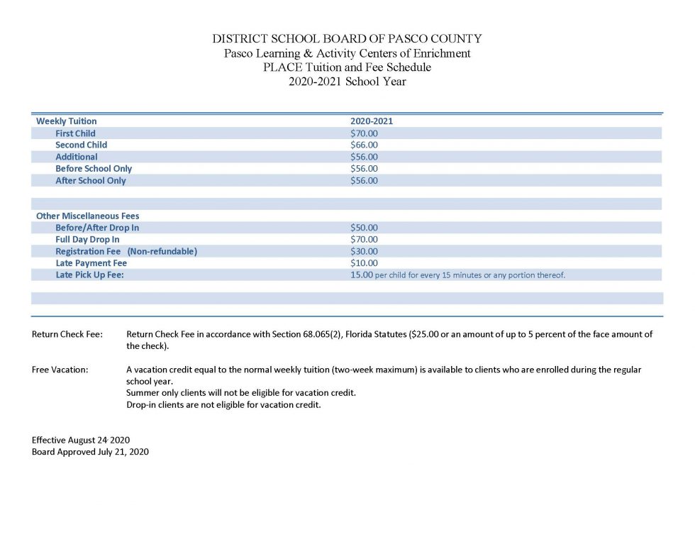 PLACE Fee Schedule | myASEP